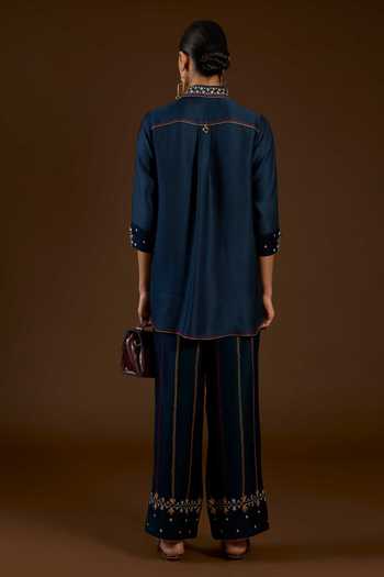 I Am Design I Am A Blue Aari Work Shirt & Pant Co-ord Set 