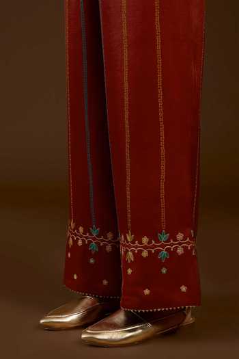 Shop I Am Design Orange Satin, Linen Keyhole Neck I Am A Aari Work Kurta And Pant Set Online at Aza Fashions Shop_I Am Design_Orange Satin, Linen Keyhole Neck I Am A Aari Work Kurta And Pant Set _Online_at_Aza_Fashions