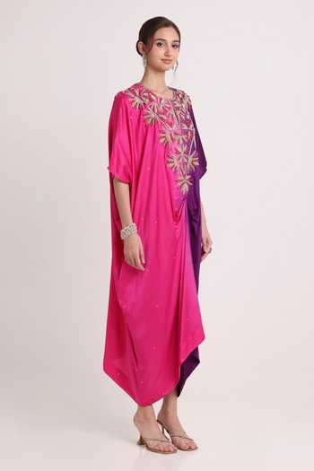 Buy Keith Gomes Multicolor Satin Round Neck Embroidered Ombre Kaftan Online at Aza Fashions Buy_Keith Gomes_Multicolor Satin Round Neck Embroidered Ombre Kaftan _Online_at_Aza_Fashions