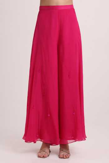 Keith Gomes Fuchsia Silk Organza, Net Halter Neck, Yes Embroidered Short Tunic Palazzo Set Online at Aza Fashions Keith Gomes_Fuchsia Silk Organza, Net Halter Neck, Yes Embroidered Short Tunic Palazzo Set _Online_at_Aza_Fashions