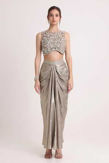 Keith Gomes Embroidered Blouse & Draped Skirt Set