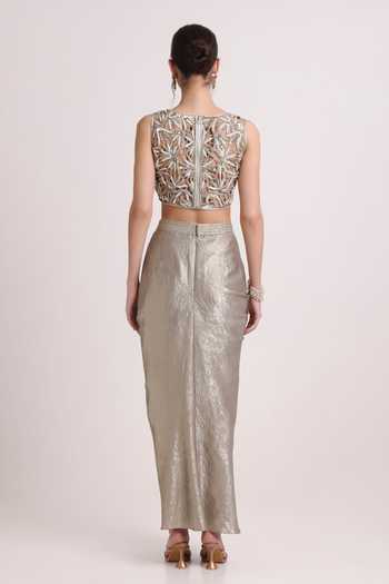 Keith Gomes Embroidered Blouse & Draped Skirt Set
