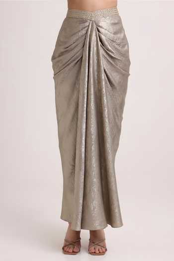 Shop Keith Gomes Silver Crepe Boat Neck Embroidered Blouse And Draped Skirt Set Online at Aza Fashions Shop_Keith Gomes_Silver Crepe Boat Neck Embroidered Blouse And Draped Skirt Set _Online_at_Aza_Fashions