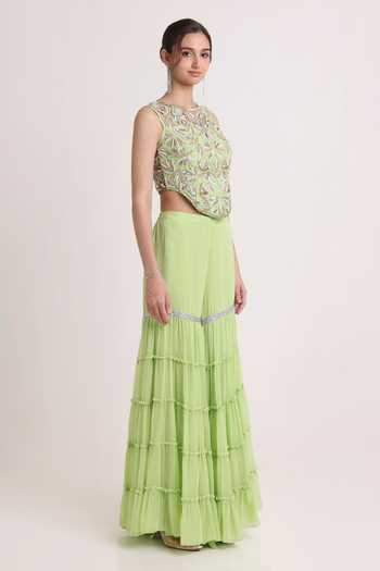 Buy Keith Gomes Green Georgette Round Neck Embroidered Top And Gharara Set Online at Aza Fashions Buy_Keith Gomes_Green Georgette Round Neck Embroidered Top And Gharara Set _Online_at_Aza_Fashions