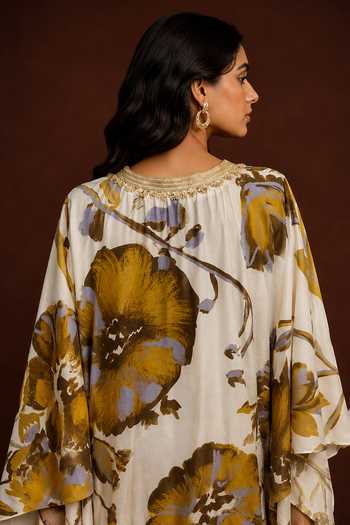 Shop Poppi Multi Color Silk, Bemberg V-neck Floral Print Kaftan Online at Aza Fashions Shop_Poppi_Multi Color Silk, Bemberg V-neck Floral Print Kaftan _Online_at_Aza_Fashions
