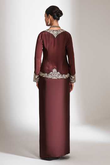 Tanu Malhotra Neckline Embroidered Jacket & Skirt Set 