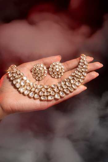 Tussya Gold Plated Kundan Embellished Necklace Set Online at Aza Fashions Tussya_Gold Plated Kundan Embellished Necklace Set _Online_at_Aza_Fashions