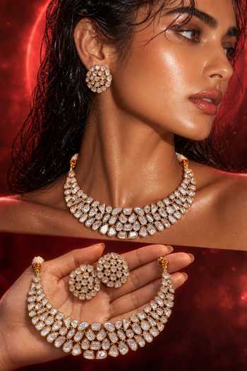 Buy Tussya Gold Plated Kundan Embellished Necklace Set Online at Aza Fashions Buy_Tussya_Gold Plated Kundan Embellished Necklace Set _Online_at_Aza_Fashions
