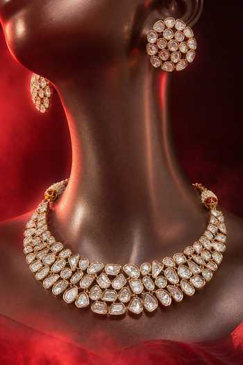 Shop Tussya Gold Plated Kundan Embellished Necklace Set Online at Aza Fashions Shop_Tussya_Gold Plated Kundan Embellished Necklace Set _Online_at_Aza_Fashions
