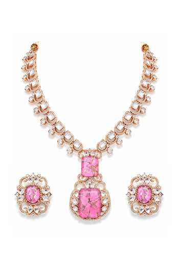 Tussya Gold Plated Stone Embellished Pendant Necklace Set Online at Aza Fashions Tussya_Gold Plated Stone Embellished Pendant Necklace Set _Online_at_Aza_Fashions