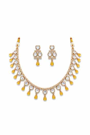 Tussya Gold Plated Stone Embellished Necklace Set Online at Aza Fashions Tussya_Gold Plated Stone Embellished Necklace Set _Online_at_Aza_Fashions