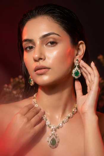 Tussya Gold Plated Kundan Necklace And Earrings Set Online at Aza Fashions Tussya_Gold Plated Kundan Necklace And Earrings Set _Online_at_Aza_Fashions