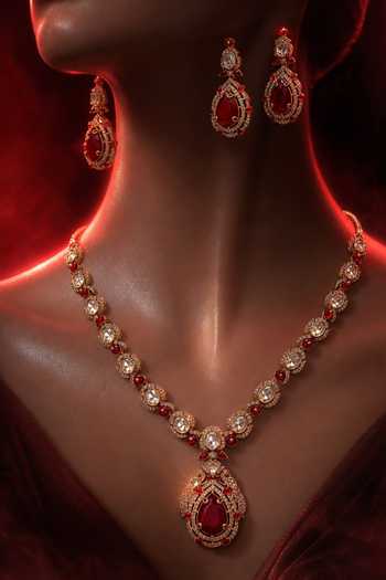 Tussya Gold Plated Kundan Embellished Pendant Necklace Set Online at Aza Fashions Tussya_Gold Plated Kundan Embellished Pendant Necklace Set _Online_at_Aza_Fashions