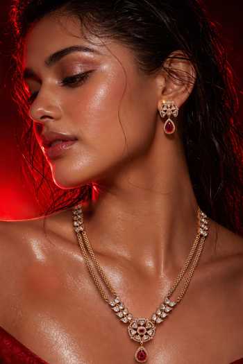 Tussya Gold Plated Embellished Pendant Necklace Set Online at Aza Fashions Tussya_Gold Plated Embellished Pendant Necklace Set _Online_at_Aza_Fashions