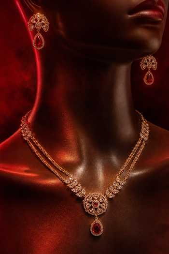 Buy Tussya Gold Plated Embellished Pendant Necklace Set Online at Aza Fashions Buy_Tussya_Gold Plated Embellished Pendant Necklace Set _Online_at_Aza_Fashions