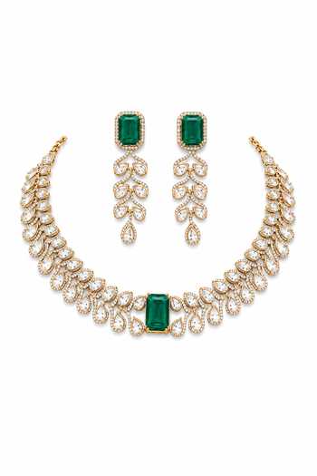 Tussya Stone Embellished Necklace & Earrings Set 