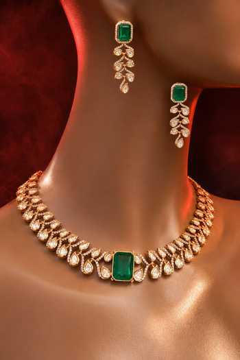 Tussya Gold Plated Stone Embellished Necklace And Earrings Set Online at Aza Fashions Tussya_Gold Plated Stone Embellished Necklace And Earrings Set _Online_at_Aza_Fashions