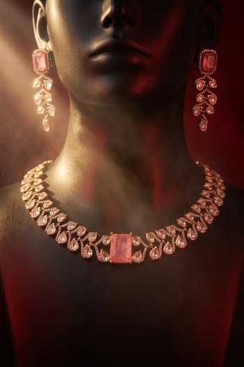 Tussya Gold Plated Kundan And Pearls Embellished Necklace Set Online at Aza Fashions Tussya_Gold Plated Kundan And Pearls Embellished Necklace Set _Online_at_Aza_Fashions