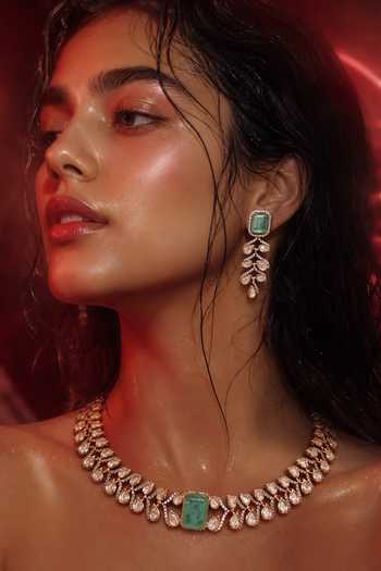 Tussya Gold Plated Pearl Embellished Necklace Set Online at Aza Fashions Tussya_Gold Plated Pearl Embellished Necklace Set _Online_at_Aza_Fashions