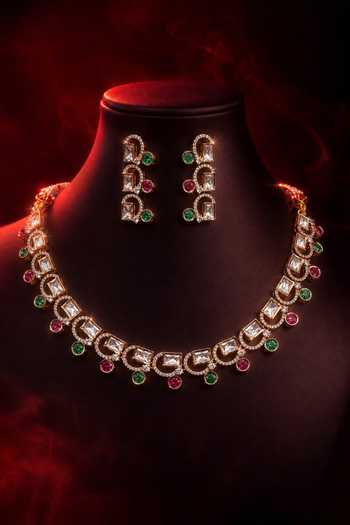 Buy Tussya Gold Plated Pearl Embellished Necklace Set Online at Aza Fashions Buy_Tussya_Gold Plated Pearl Embellished Necklace Set _Online_at_Aza_Fashions