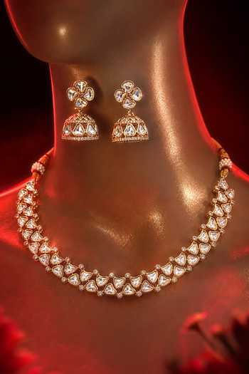 Tussya Gold Plated Kundan Stone Necklace And Earrings Set Online at Aza Fashions Tussya_Gold Plated Kundan Stone Necklace And Earrings Set _Online_at_Aza_Fashions