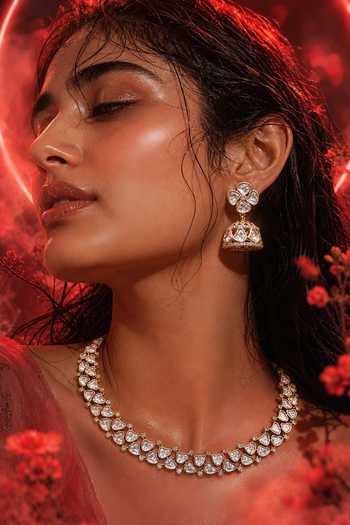 Shop Tussya Gold Plated Kundan Stone Necklace And Earrings Set Online at Aza Fashions Shop_Tussya_Gold Plated Kundan Stone Necklace And Earrings Set _Online_at_Aza_Fashions