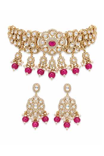 Tussya Stone Embellished Necklace & Earrings Set 