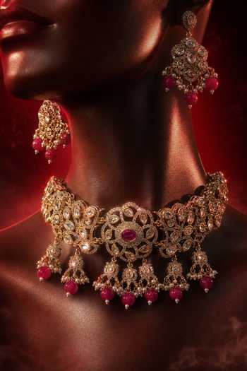 Buy Tussya Gold Plated Stone Embellished Necklace And Earrings Set Online at Aza Fashions Buy_Tussya_Gold Plated Stone Embellished Necklace And Earrings Set _Online_at_Aza_Fashions