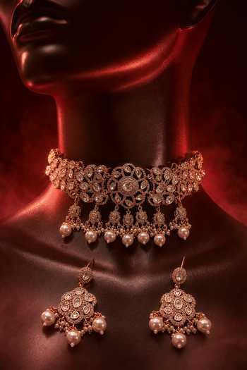 Buy Tussya Gold Plated Stone Embellished Necklace Set Online at Aza Fashions Buy_Tussya_Gold Plated Stone Embellished Necklace Set _Online_at_Aza_Fashions