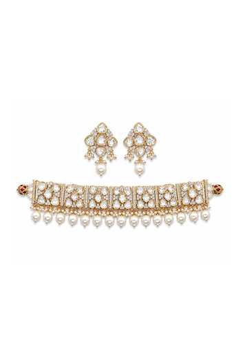 Tussya Kundan Embellished Necklace & Earrings Set 