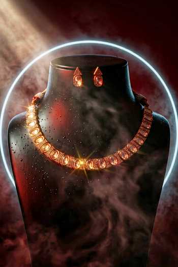 Tussya Gold Plated Kundan And Pearls Embellished Necklace Set Online at Aza Fashions Tussya_Gold Plated Kundan And Pearls Embellished Necklace Set _Online_at_Aza_Fashions