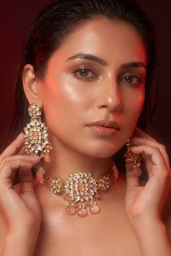 Tussya Kundan Pearl Embellished Necklace Set 