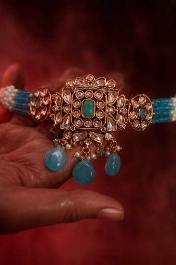 Tussya Gold Plated Kundan Embellished Pendant Choker Set Online at Aza Fashions Tussya_Gold Plated Kundan Embellished Pendant Choker Set _Online_at_Aza_Fashions