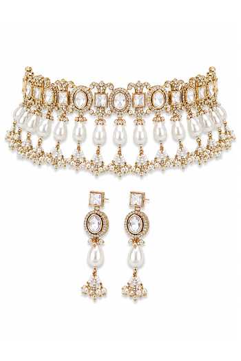 Tussya Stone Studded Choker Necklace Set 