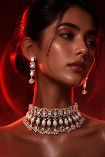 Tussya Gold Plated Stone Studded Choker Necklace Set Online at Aza Fashions Tussya_Gold Plated Stone Studded Choker Necklace Set _Online_at_Aza_Fashions