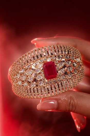 Tussya Gold Plated Kundan Pearl Embellished Bangle Online at Aza Fashions Tussya_Gold Plated Kundan Pearl Embellished Bangle _Online_at_Aza_Fashions
