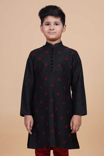 Raghavendra Rathore Blue Black Silk, Cotton The Pintucked Butti Loop Kurta at Aza Fashions Raghavendra Rathore Blue_Black Silk, Cotton The Pintucked Butti Loop Kurta _at_Aza_Fashions