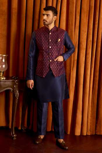 Arihant Rai Sinha Geometric Woven Nehru Jacket & Kurta Set 