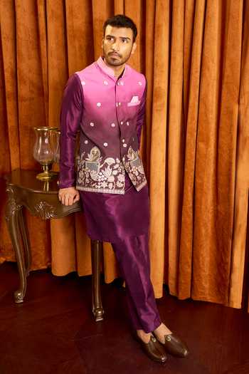 Buy Arihant Rai Sinha Purple Silk Embroidered Nehru Jacket And Kurta Set Online at Aza Fashions Buy_Arihant Rai Sinha_Purple Silk Embroidered Nehru Jacket And Kurta Set _Online_at_Aza_Fashions