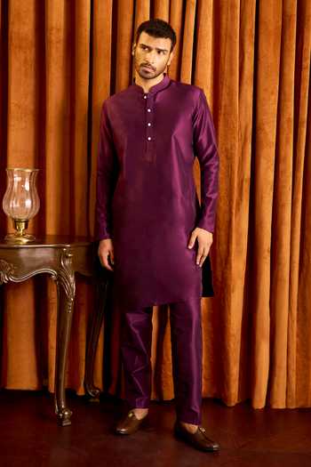 Arihant Rai Sinha Purple Silk Embroidered Nehru Jacket And Kurta Set at Aza Fashions Arihant Rai Sinha_Purple Silk Embroidered Nehru Jacket And Kurta Set _at_Aza_Fashions