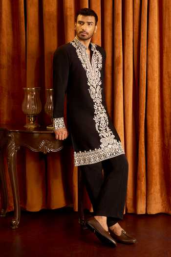 Buy Arihant Rai Sinha Black Silk Placement Embroidered Kurta Set Online at Aza Fashions Buy_Arihant Rai Sinha_Black Silk Placement Embroidered Kurta Set _Online_at_Aza_Fashions