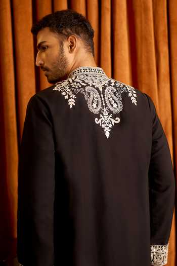 Arihant Rai Sinha Black Silk Placement Embroidered Kurta Set at Aza Fashions Arihant Rai Sinha_Black Silk Placement Embroidered Kurta Set _at_Aza_Fashions