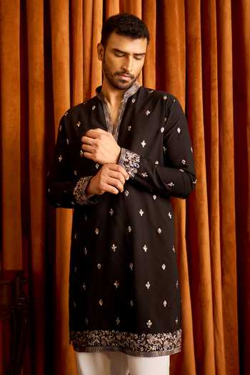Buy Arihant Rai Sinha Black Silk Embroidered Kurta And Pant Set Online at Aza Fashions Buy_Arihant Rai Sinha_Black Silk Embroidered Kurta And Pant Set _Online_at_Aza_Fashions