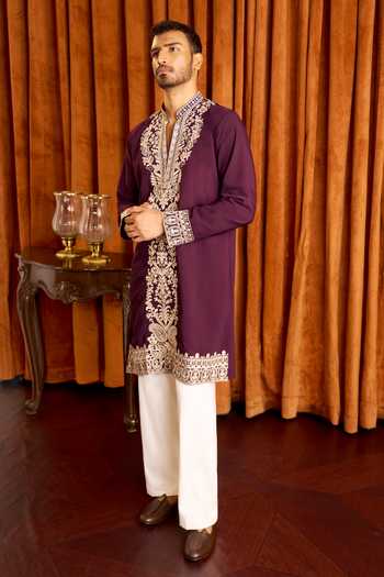 Buy Arihant Rai Sinha Purple Silk Floral Placket Embroidered Kurta Set Buy_Arihant Rai Sinha_Purple Silk Floral Placket Embroidered Kurta Set