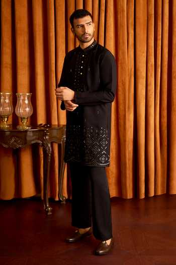 Shop Arihant Rai Sinha Black Silk Mirror Work Kurta Set Online at Aza Fashions Shop_Arihant Rai Sinha_Black Silk Mirror Work Kurta Set _Online_at_Aza_Fashions