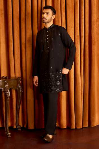 Arihant Rai Sinha Black Silk Mirror Work Kurta Set at Aza Fashions Arihant Rai Sinha_Black Silk Mirror Work Kurta Set _at_Aza_Fashions