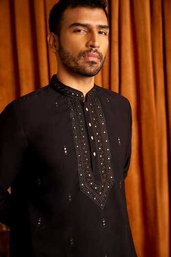 Buy Arihant Rai Sinha Black Silk Mirror Work Kurta Set Buy_Arihant Rai Sinha_Black Silk Mirror Work Kurta Set