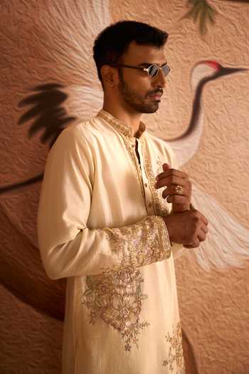 Shop Arihant Rai Sinha Cream Silk Sequin Work Kurta Set Shop_Arihant Rai Sinha_Cream Silk Sequin Work Kurta Set