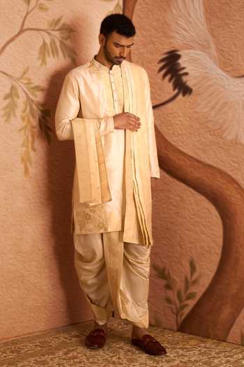 Shop Arihant Rai Sinha Cream Silk, Jacquard Floral Woven Kurta Set Online at Aza Fashions Shop_Arihant Rai Sinha_Cream Silk, Jacquard Floral Woven Kurta Set _Online_at_Aza_Fashions
