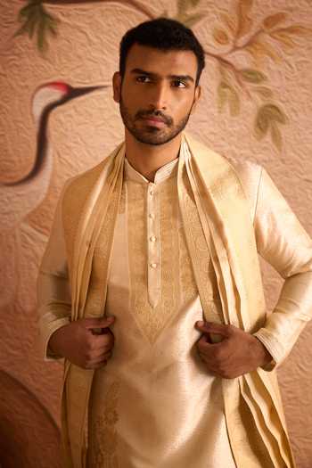 Buy Arihant Rai Sinha Cream Silk, Jacquard Floral Woven Kurta Set Buy_Arihant Rai Sinha_Cream Silk, Jacquard Floral Woven Kurta Set